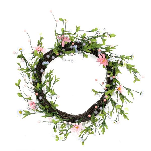 Picture of Gordon 31812252 15 in. Green Pink & Purple Decorative Artificial Spring Floral Twig Wreath Unlit