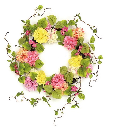 Picture of Gordon 32013874 22 in. Decorative Pink & Yellow Mum - Wild Blossom Artificial Floral Wreath Unlit