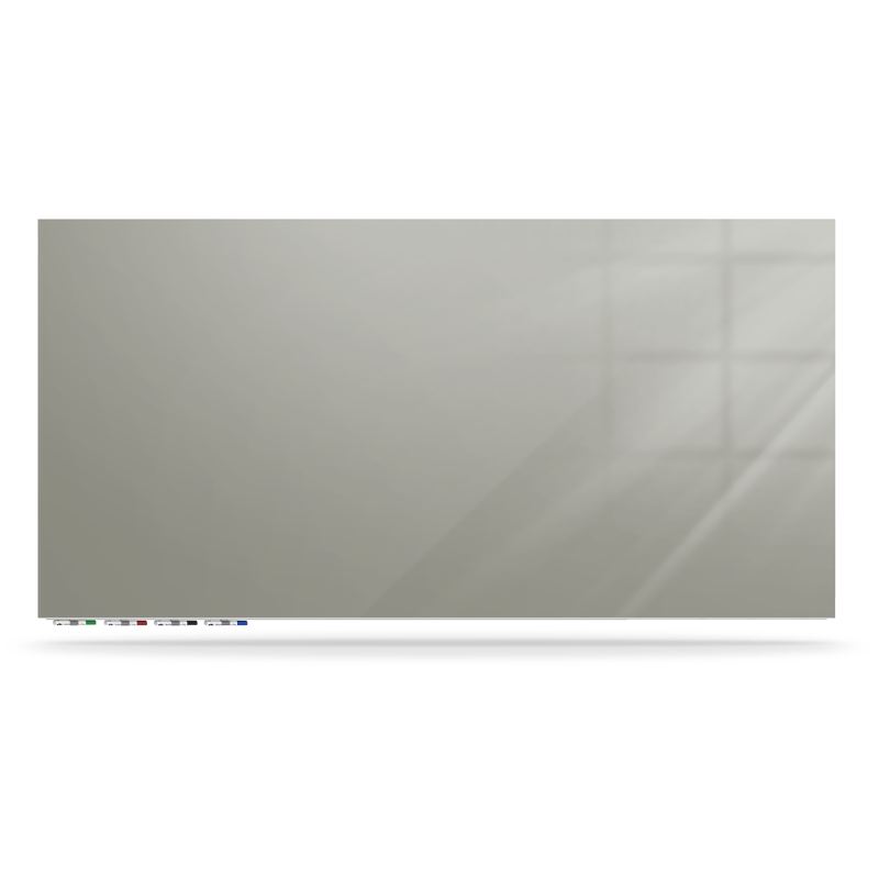 Picture of Ghent Manufacturing ARIASM44GY Aria 4 x 4 ft. Magnetic Low Profile 0.25 in. Gray Glassboard with 4 Rare Earth Magnets&#44; 4 Markers & Eraser