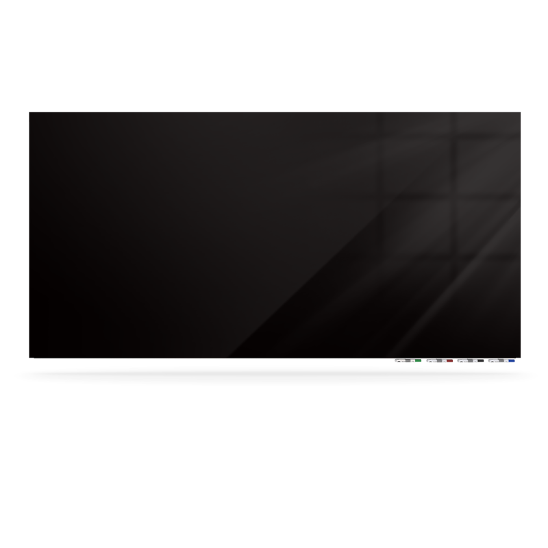 Picture of Ghent Manufacturing ARIASM45BK Aria 4 x 5 ft. Magnetic Low Profile 0.25 in. Horizontal Black Glassboard with 4 Rare Earth Magnets&#44; 4 Markers & Eraser