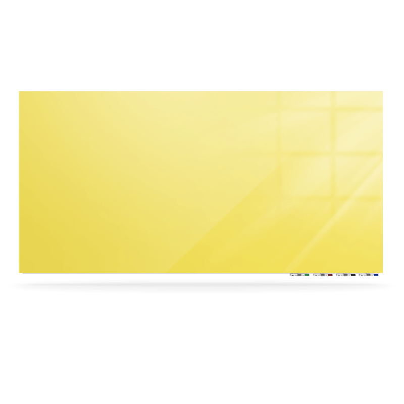 Picture of Ghent Manufacturing ARIASM45YW Aria 4 x 5 ft. Magnetic Low Profile 0.25 in. Horizontal Yellow Glassboard with 4 Rare Earth Magnets&#44; 4 Markers & Eraser