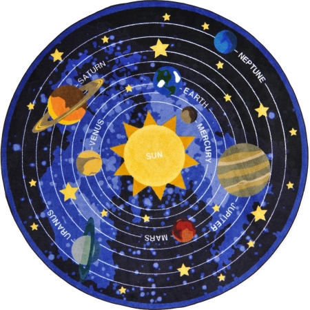 Kid Essentials Cosmic Wonders Geography & Environment Round Rugs Black - 7 ft. 7 in.