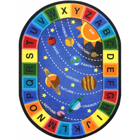 Kid Essentials Space Alphabet Geography & Environment Oval Rugs Multi Color - 5 ft. 4 in. x 7 ft. 8 in.
