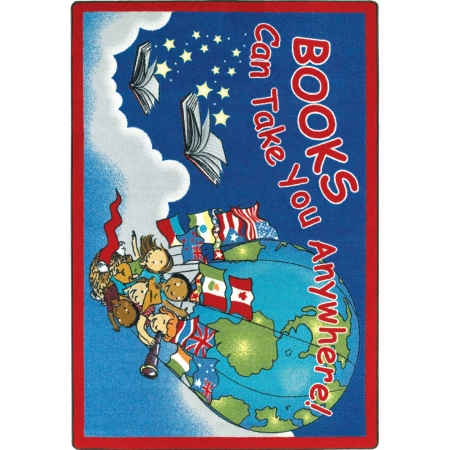 1605B Kid Essentials Books Can Take You Anywhere Language & Literacy Rectangle Rugs  01 Sky Blue - 3 ft. 10 in. x 5 ft. 4 in.