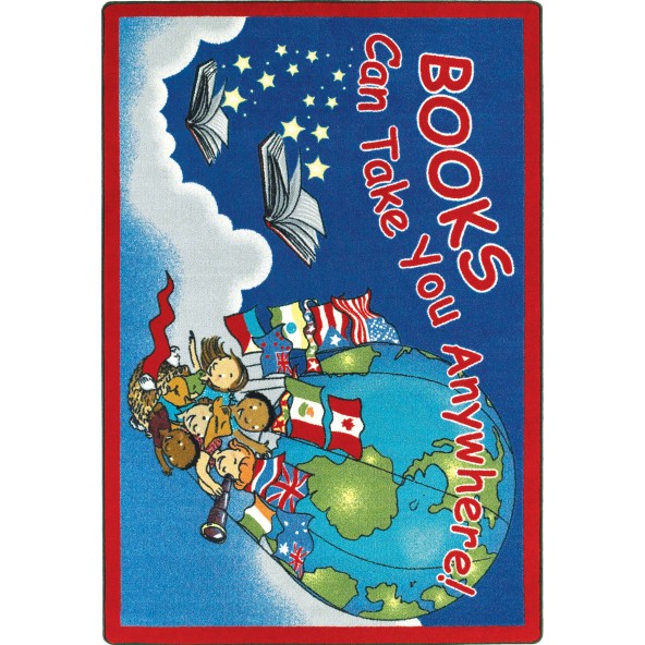 Kid Essentials Books Can Take You Anywhere Language & Literacy Oval Rugs 01 Sky Blue - 3 ft. 10 in. x 5 ft. 4 in.