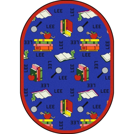 1564DD-01 Kid Essentials Bookworm Language & Literacy Oval Rugs 01 Blue - 7 ft. 8 in. x 10 ft. 9 in.