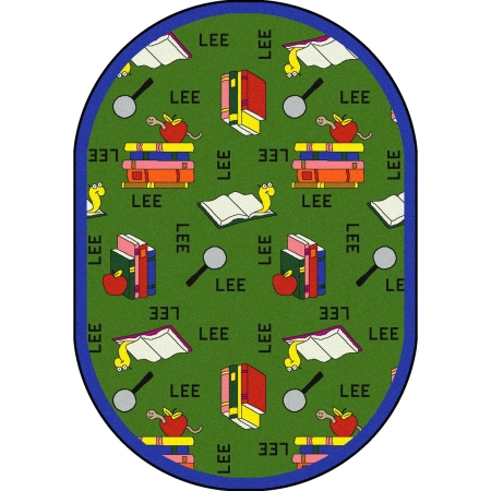 Kid Essentials Bookworm Language & Literacy Oval Rugs  02 Green - 7 ft. 8 in. x 10 ft. 9 in.