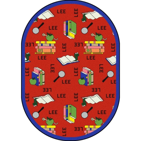 Kid Essentials Bookworm Language & Literacy Oval Rugs 03 Red - 7 ft. 8 in. x 10 ft. 9 in.
