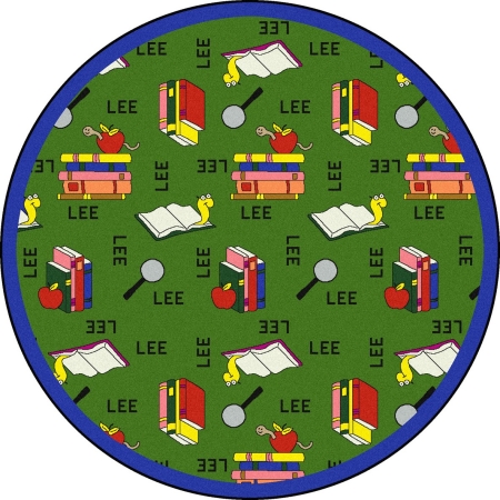 Kid Essentials Bookworm Language & Literacy Round Rugs 02 Green - 7 ft. 7 in.