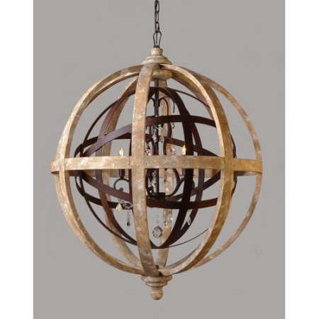Iron & Wood Open Work Globe with Crystal Accents - 42 x 32 x 32 in.