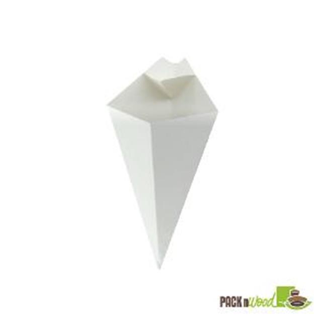 Packnwood 210CONFR1WH White Paper Cone with Built-In Sauce Cup - 7.6 in.