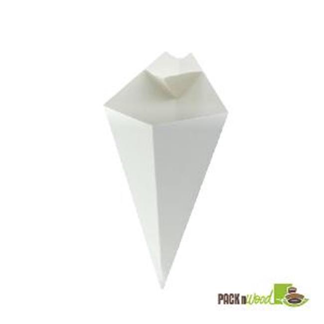 Packnwood 210CONFR2WH White Paper Cone with Built-In Sauce Cup - 8.9 in.