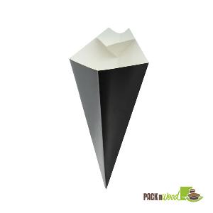 210CONFR2BLK Black Cone with Built-In Sauce Cup - 8.94 in.
