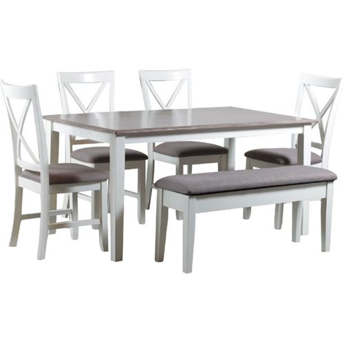 Picture of Powell 15D8153PC6 Jane Dining Set in White Restoration Finish & Grey Fabric - 6 Piece