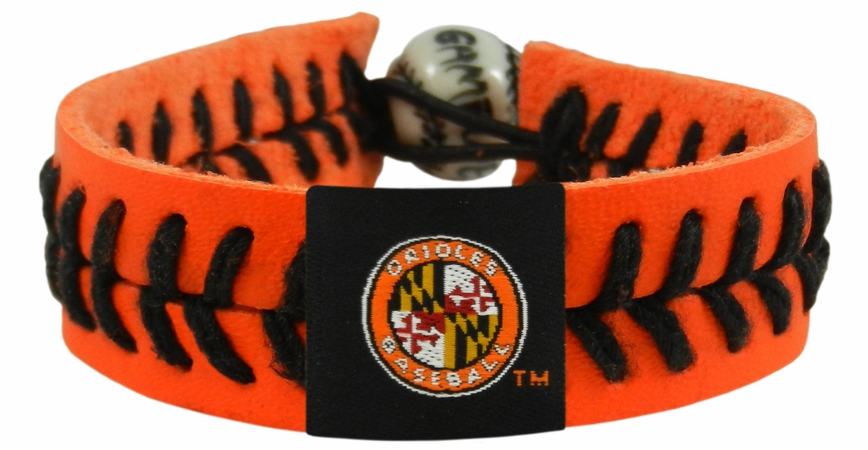 Picture of Baltimore Orioles Bracelet Team Color Baseball Jersey Sleeve Logo Orange Leather Black Thread