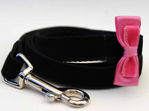 Picture of Bowtie Pink Velvet Dog Leash XS/S
