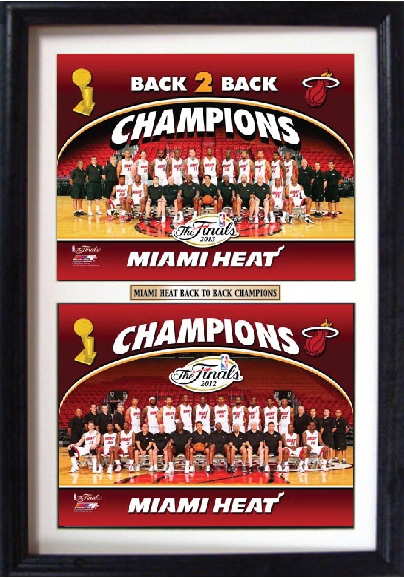 122-BBMIABack2Back 12 x 18 Double Frame - Miami Heat Back to Back Champions