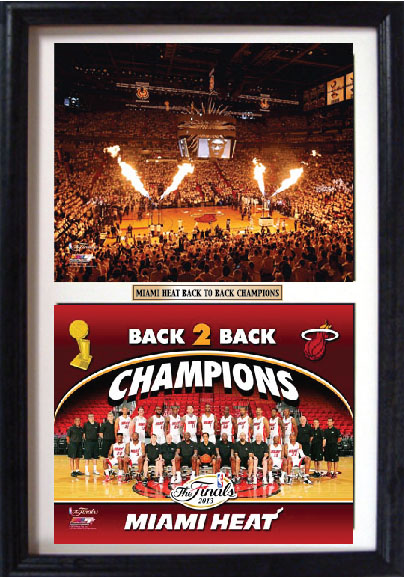 122-BSKMiaBack2BackVert. 12 x 18 Double Frame - Miami Heat Champions Vert