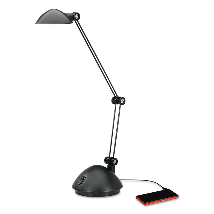 Picture of Alera ALELED912B Twin-Arm Task LED Lamp with USB Port, 2 Prong - Black