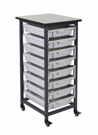 Mobile Bin Storage Unit - Single Row with Small Gray Bins