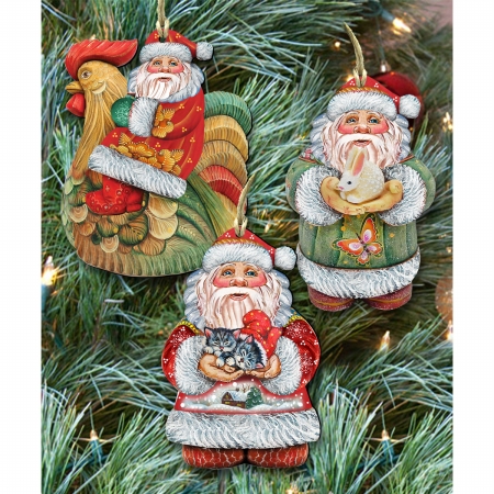 G DeBrekht Country Santa Ornaments Multicolor - Set of 3