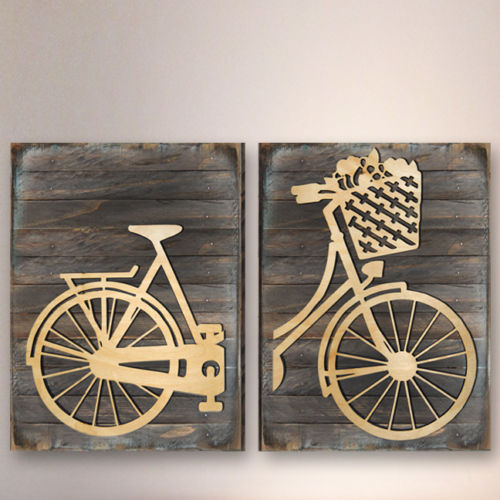 Messenger Bike Wooden Decorative - 2 Piece, Multicolor