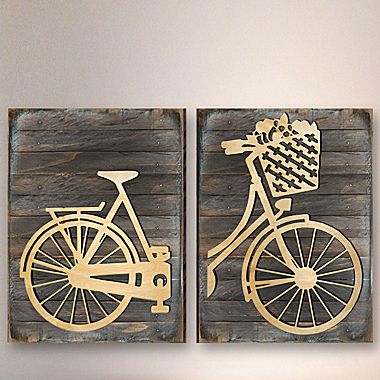 Messenger Bike Wooden Decorative - 2 Piece, Multicolor