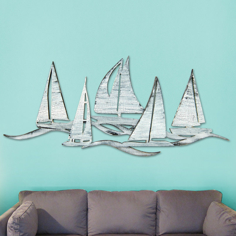 Sailing Fleet Costal Wooden Wall Decorative Art, Multicolor
