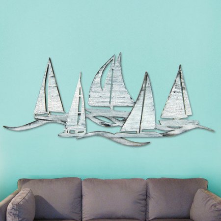 Sailing Fleet Costal Wooden Wall Decorative Art, Multicolor