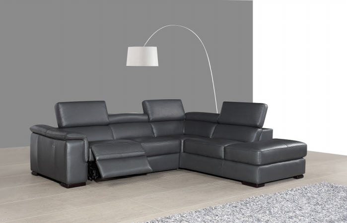 Agata Premium Leather Sectional Right Hand Facing Chaise, Slate Grey