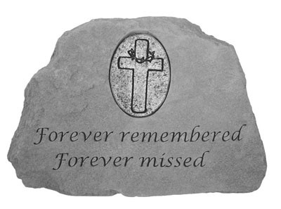 9155 Forever Remembered & Missed Memorial Stone with Oval Cross Personalized Insert