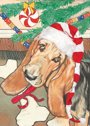 Basset Hound Bone Christmas Boxed Cards - Pack of 10