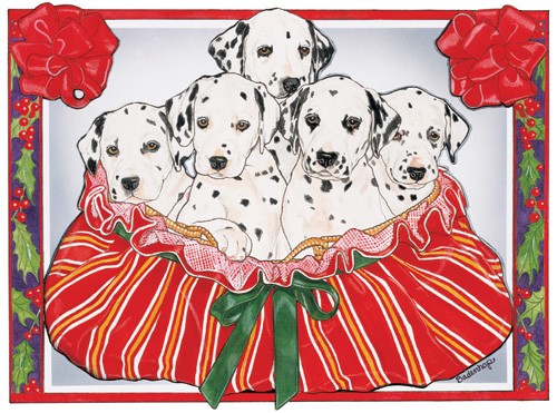 Dalmatians in a Basket Christmas Boxed Cards - Pack of 10