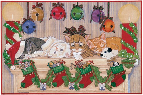Mantelpieces Cat Christmas Boxed Cards - Pack of 10