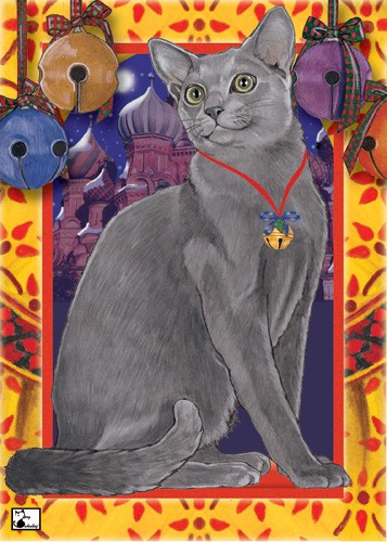 Russian Blue Cat Christmas Boxed Cards - Pack of 10