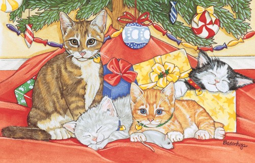 Under the Tree Cat Christmas Boxed Cards - 5in. W x 7in. L