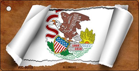 KC-9019 1.5 x 3 in. Illinois Flag Scroll Novelty Key Chain