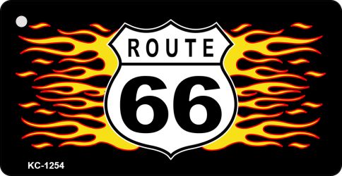 KC-1254 1.5 x 3 in. Route 66 Flames Novelty Key Chain