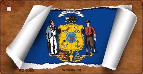 KC-9055 1.5 x 3 in. Wisconsin Flag Scroll Novelty Key Chain