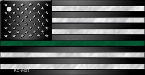 SMART BLONDE American Flag Thin Green Line Novelty Metal Key Chain KC-9421