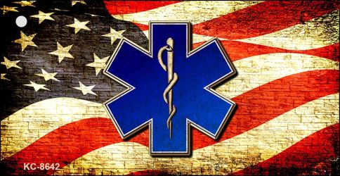 KC-8642 1.5 x 3 in. EMT Logo with USA Flag Novelty Metal Key Chain