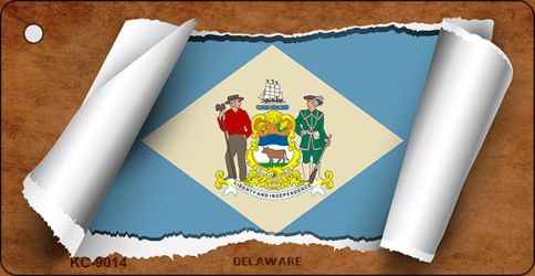 KC-9014 1.5 x 3 in. Delaware Flag Scroll Novelty Key Chain
