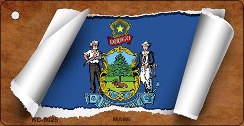 KC-9025 1.5 x 3 in. Maine Flag Scroll Novelty Key Chain