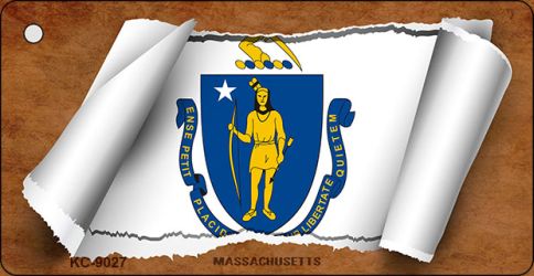 KC-9027 1.5 x 3 in. Massachusetts Flag Scroll Novelty Key Chain