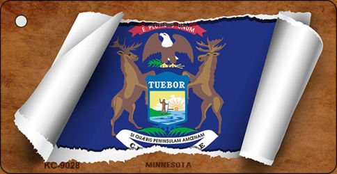 KC-9028 1.5 x 3 in. Michigan Flag Scroll Novelty Key Chain