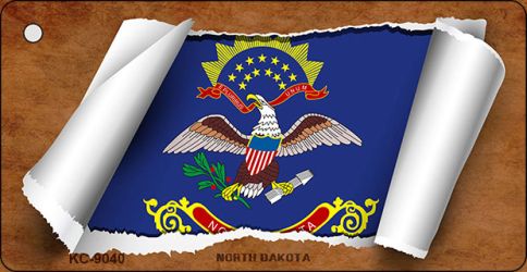 KC-9040 1.5 x 3 in. North Dakota Flag Scroll Novelty Key Chain