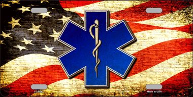 6 x 12 in. EMT Logo with USA Flag Novelty Metal License Plate