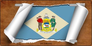 LP-9014 6 x 12 in. Delaware Flag Scroll Novelty Metal License Plate