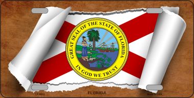 LP-9015 6 x 12 in. Florida Flag Scroll Novelty Metal License Plate