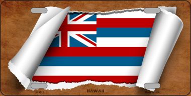 LP-9017 6 x 12 in. Hawaii Flag Scroll Novelty Metal License Plate